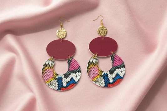 Pink Snakeskin Print Long Earrings: Fuchsia Dangle Statement Earrings