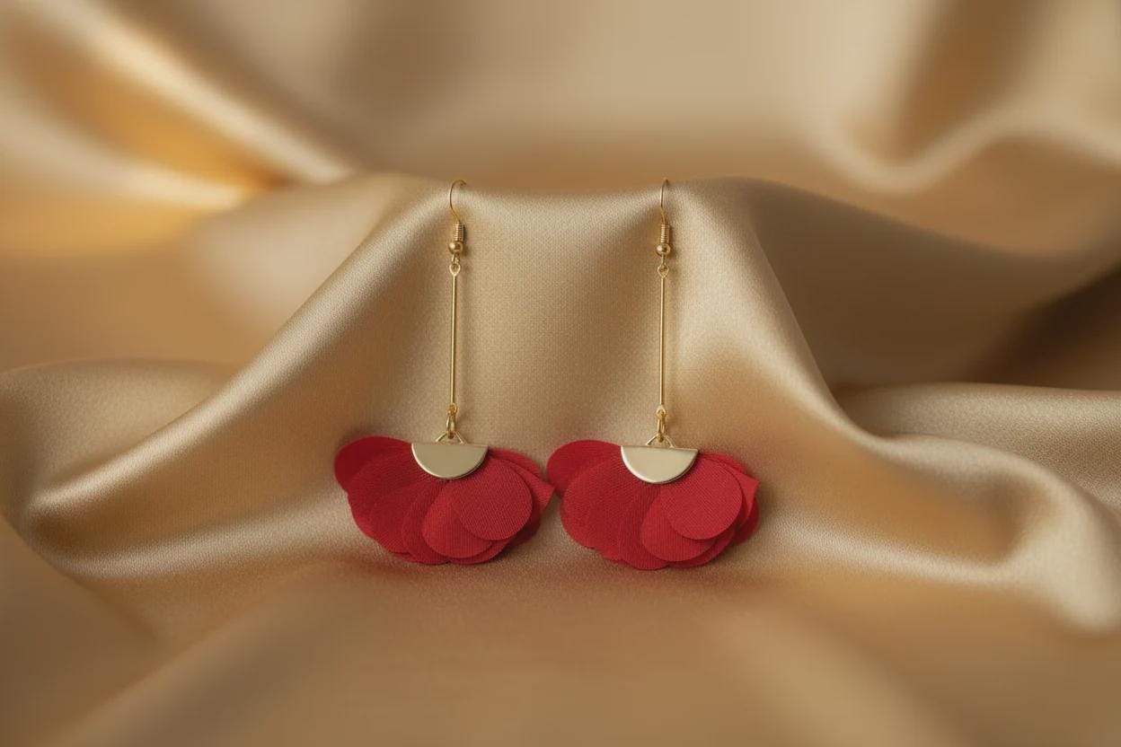 Red and Gold Tassel Earrings: Long Statement Earrings for Women