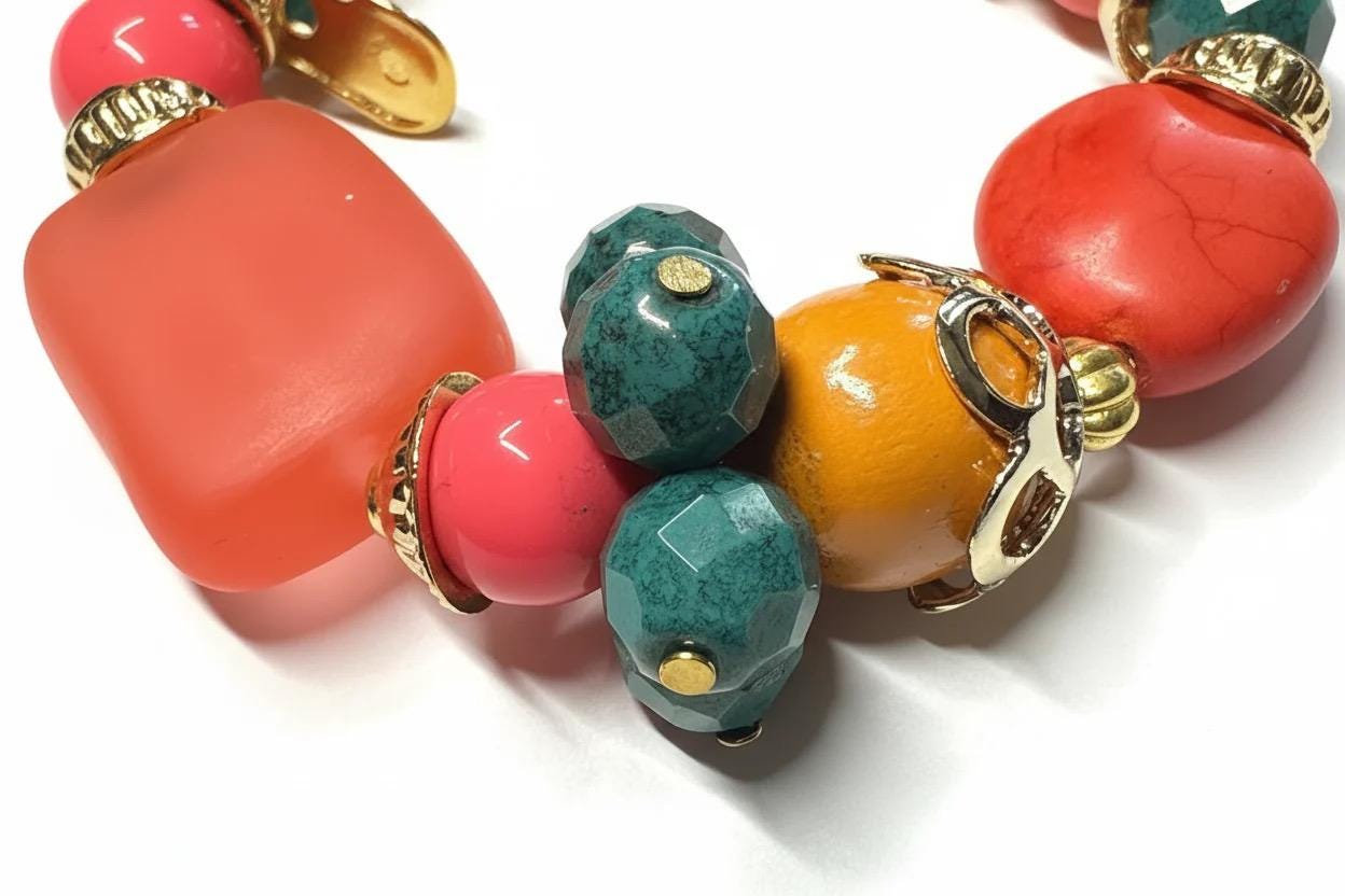 Chunky Multi Color Beaded Stretch Bracelet for Bold Spring Summer Style