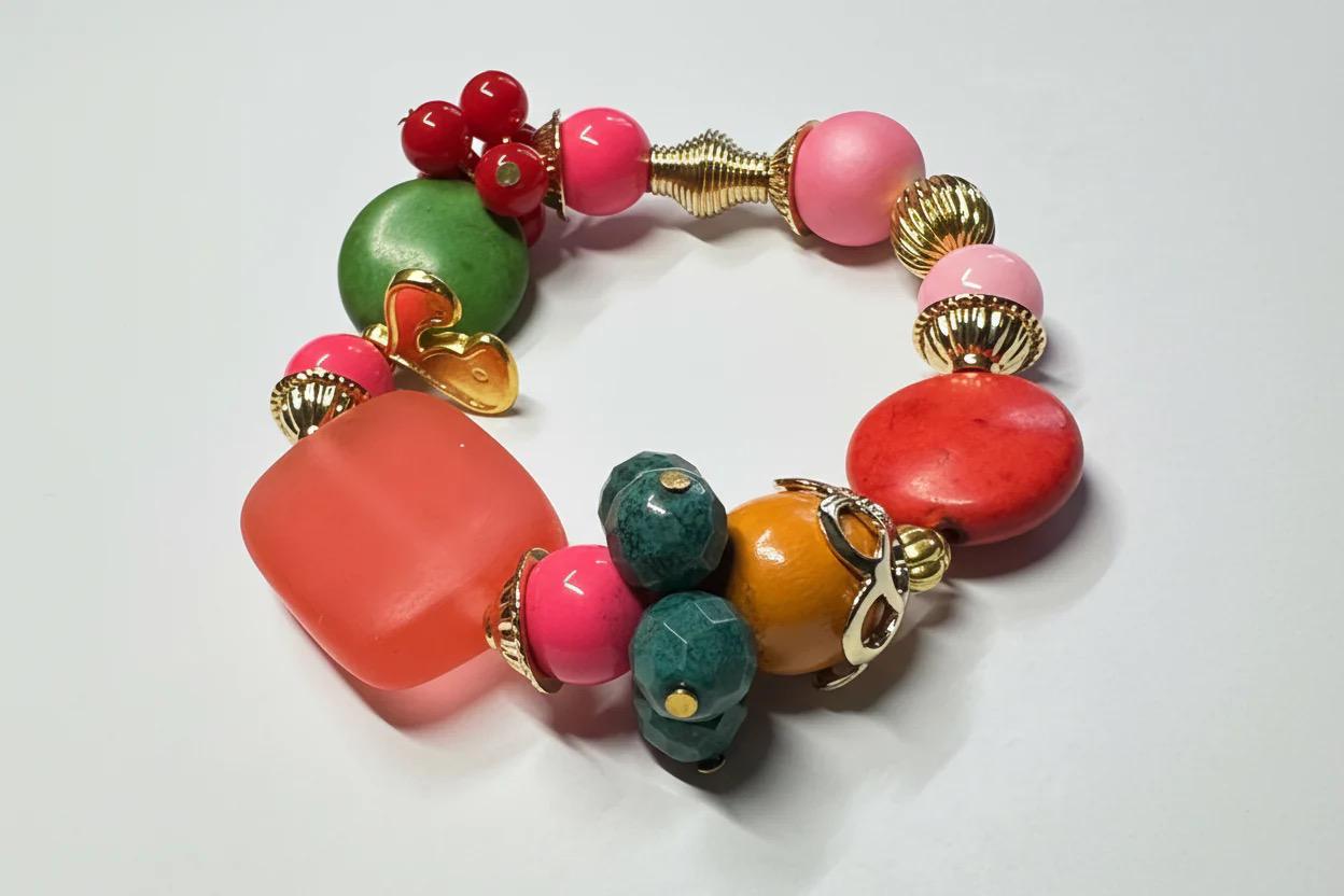 Chunky Multi Color Beaded Stretch Bracelet for Bold Spring Summer Style