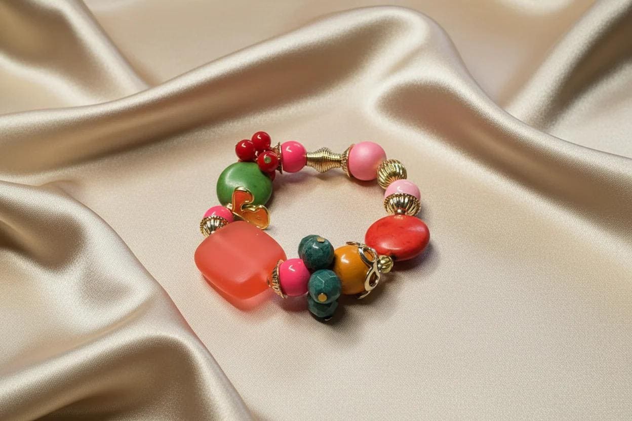 Chunky Multi Color Beaded Stretch Bracelet for Bold Spring Summer Style