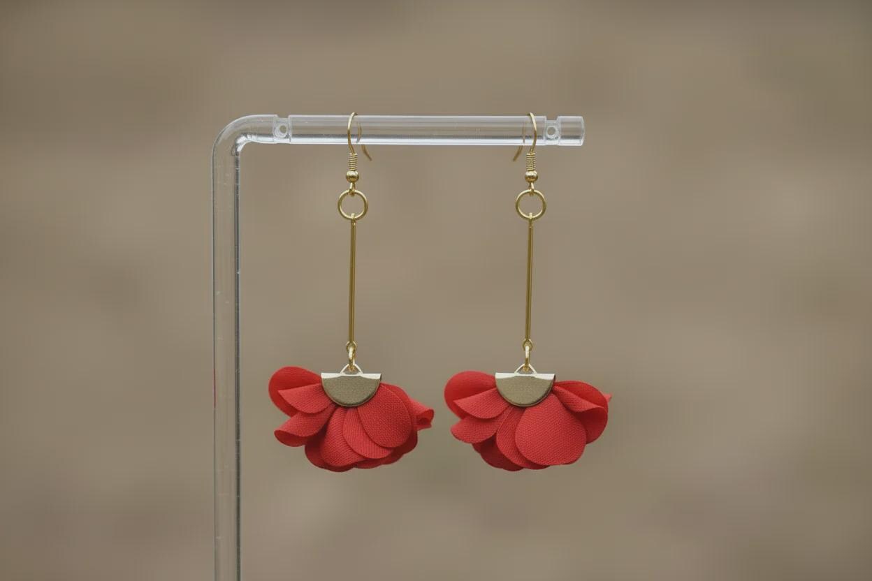 Red and Gold Tassel Earrings: Long Statement Earrings for Women