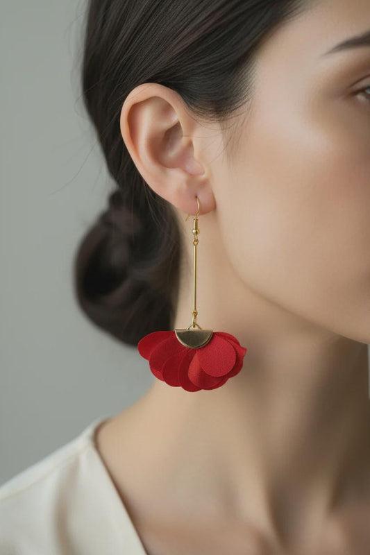 Red and Gold Tassel Earrings: Long Statement Earrings for Women