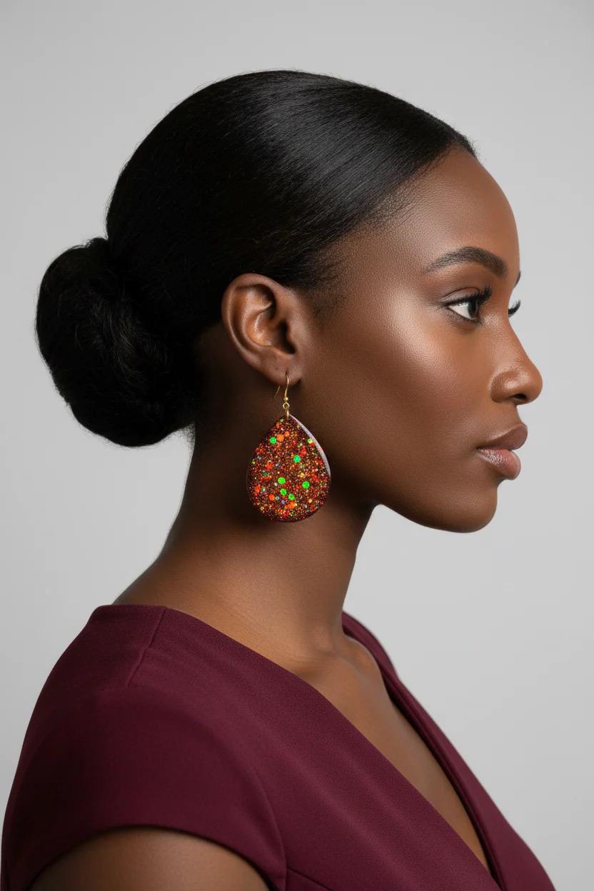 Burgundy Resin Teardrop Earrings: Maroon Spring Wedding Jewelry