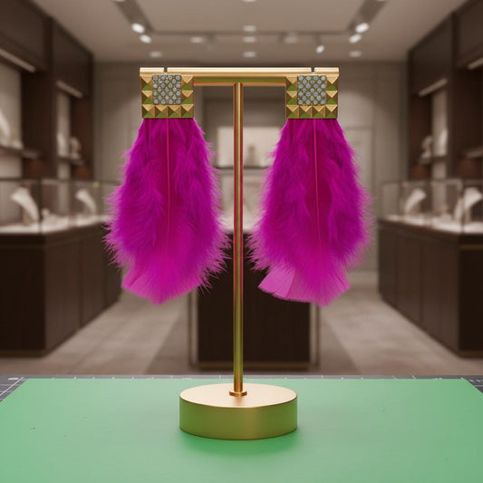 Pink Statement Lightweight Feather Earrings, Bold Spring Summer Jewelry