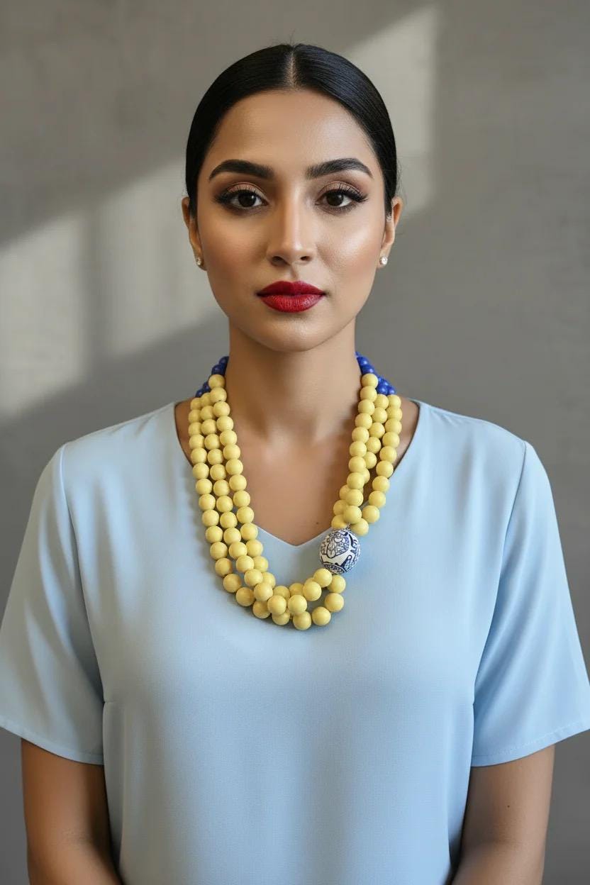 PREORDER Chunky Layered Yellow Beaded Statement Necklace with Egg Focal Bead
