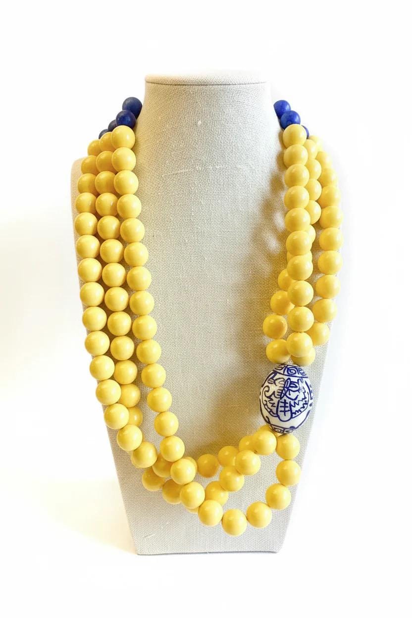 PREORDER Chunky Layered Yellow Beaded Statement Necklace with Egg Focal Bead