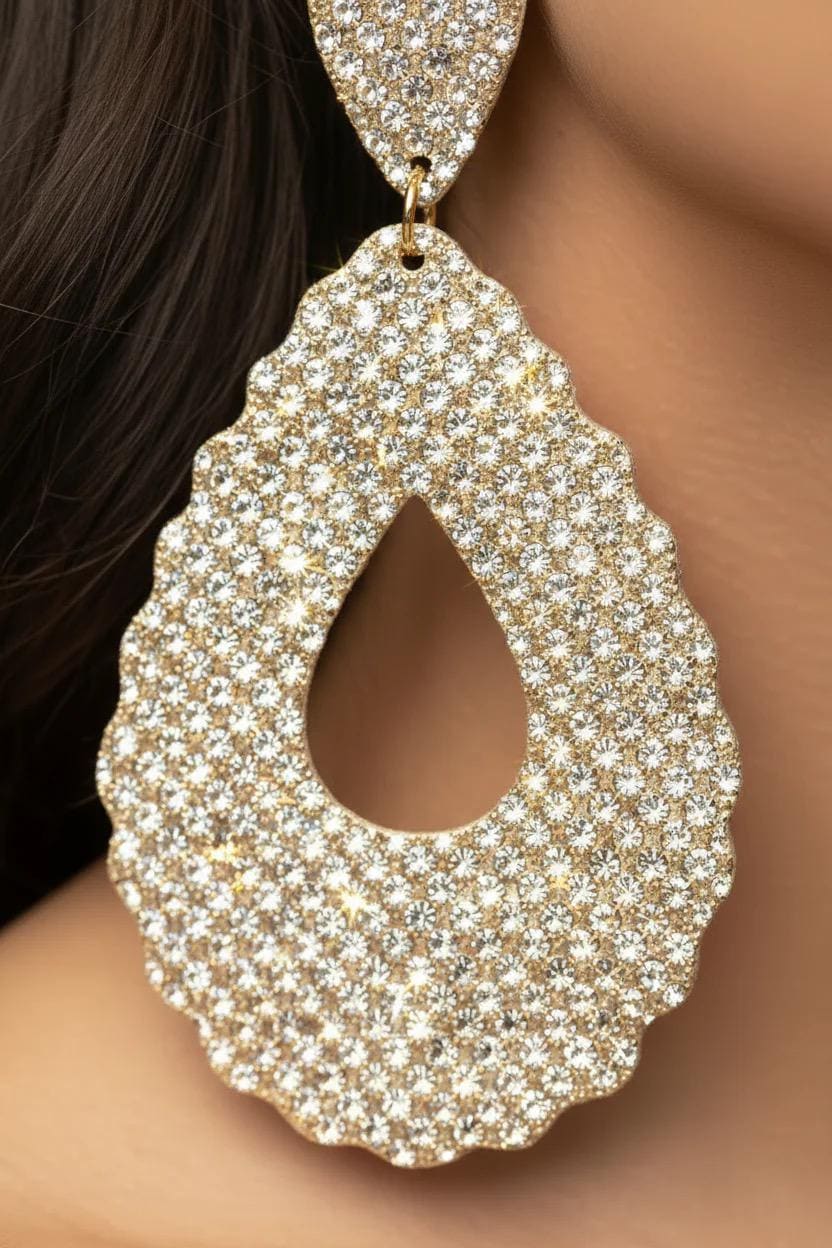 Gold Glitter Teardrop Leather Earrings: Glamorous Dangle Jewelry