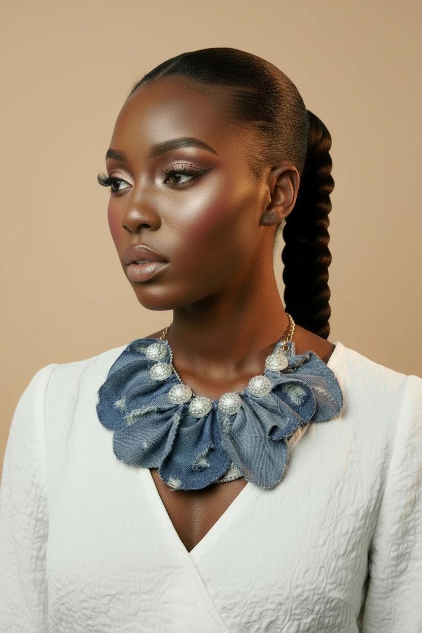 Rhinestone Denim Ruffle Necklace – Trendy Boho Statement Jewelry