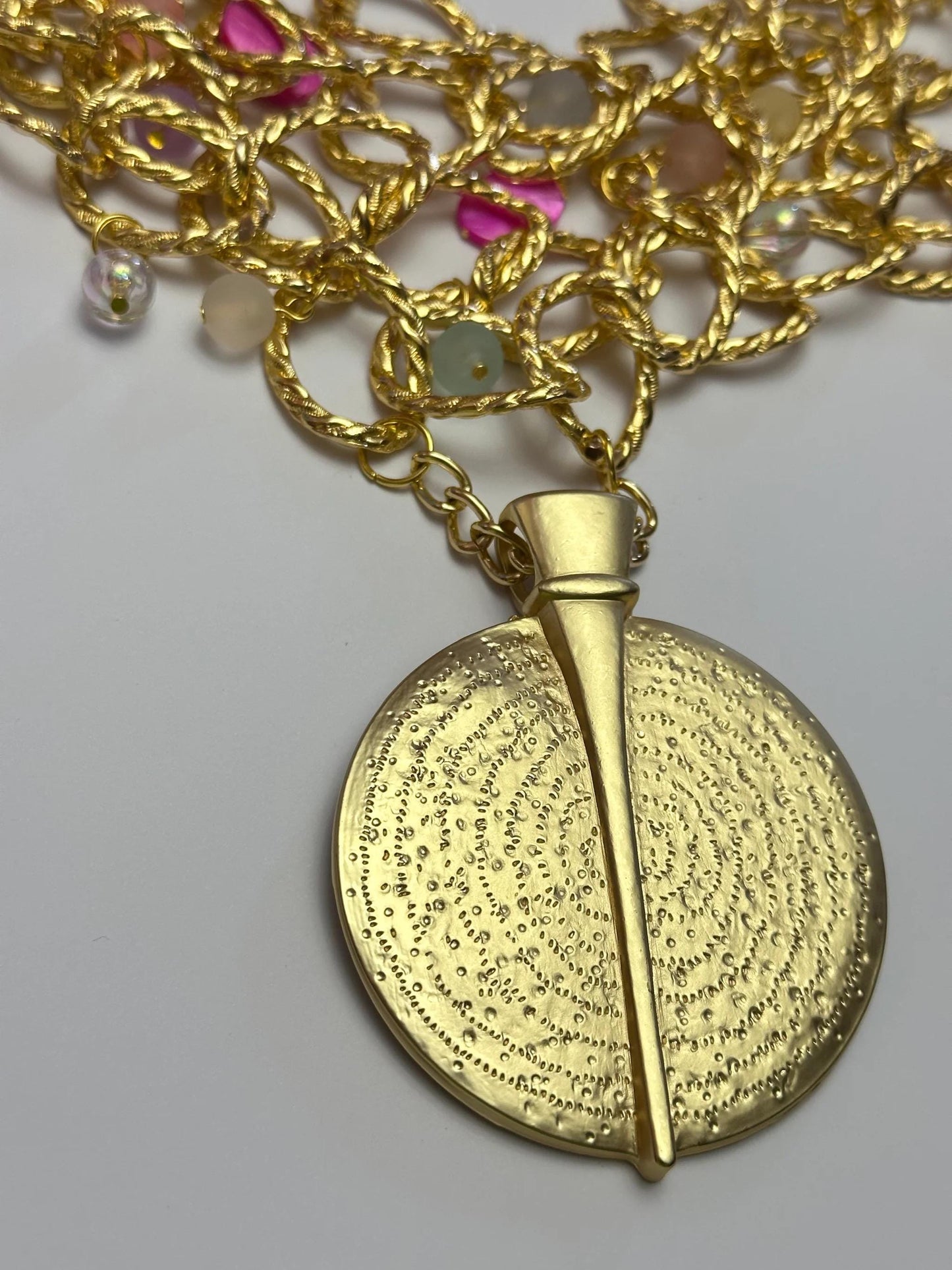 Chunky Gold Chain Necklace with Large Tribal Pendant: Fashion Statement Necklace