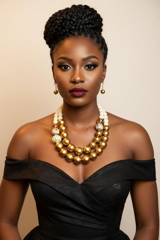 PREORDER Bold Gold Statement Necklace Set with Matching Earrings: Luxury Fashion Jewelry Gift
