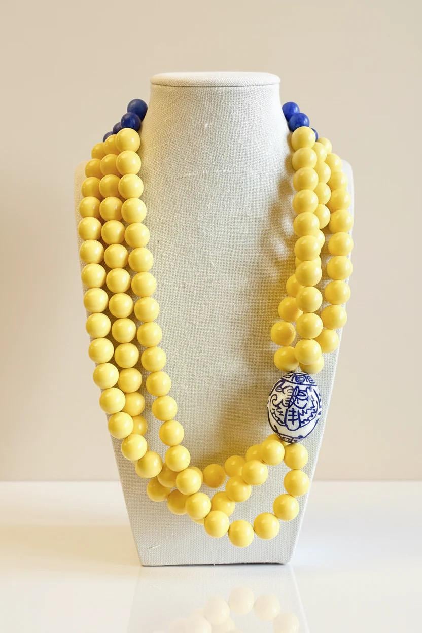 PREORDER Chunky Layered Yellow Beaded Statement Necklace with Egg Focal Bead