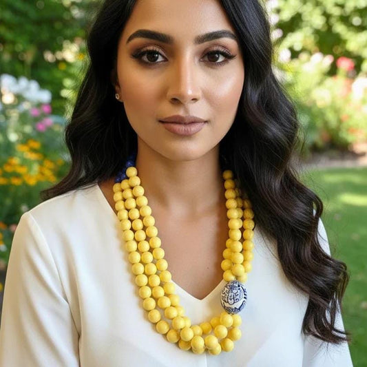 PREORDER Chunky Layered Yellow Beaded Statement Necklace with Egg Focal Bead