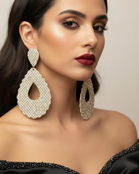 Gold Glitter Teardrop Leather Earrings: Glamorous Dangle Jewelry
