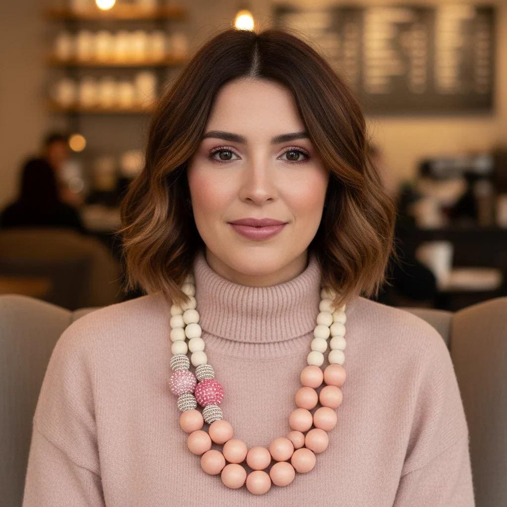 PREORDER Pink and White Wood Beaded Fashion Necklace: Chunky Statement Necklace for Women