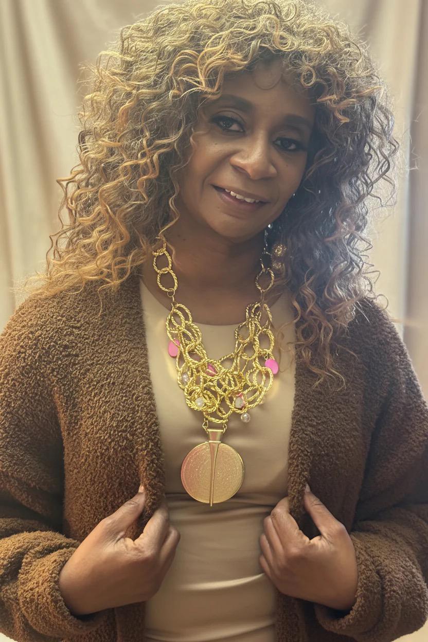 Chunky Gold Chain Necklace with Large Tribal Pendant: Fashion Statement Necklace