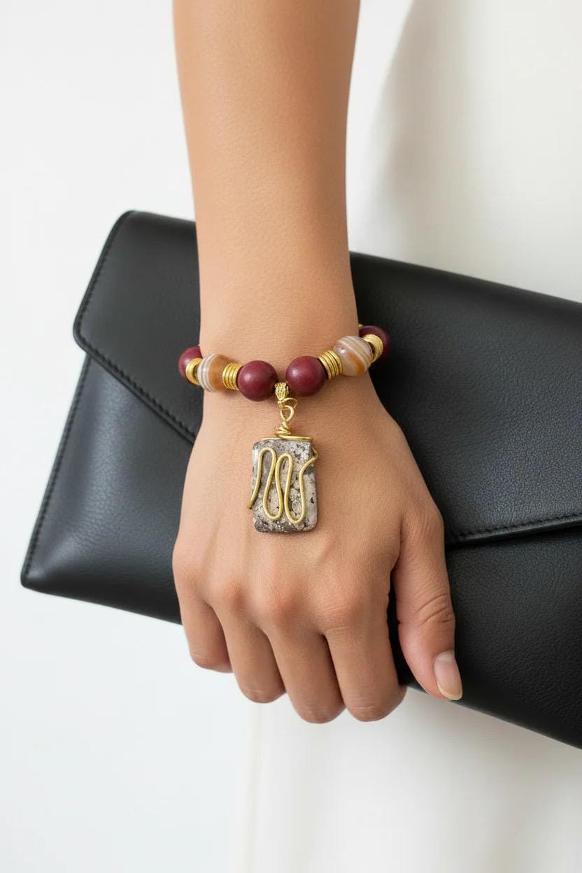 Luxury Artisan Agate Bold Chunky Jewelry Set | Red Statement Necklace, Bracelet & Earrings