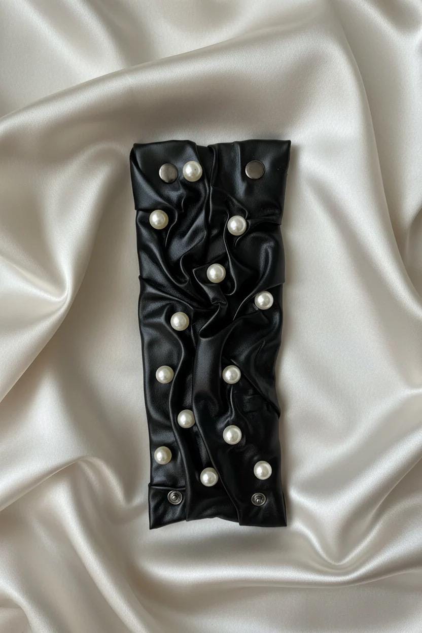 Pearl Leather Statement Cuff Bracelet Black Avant Garde Jewelry: Gift for Her