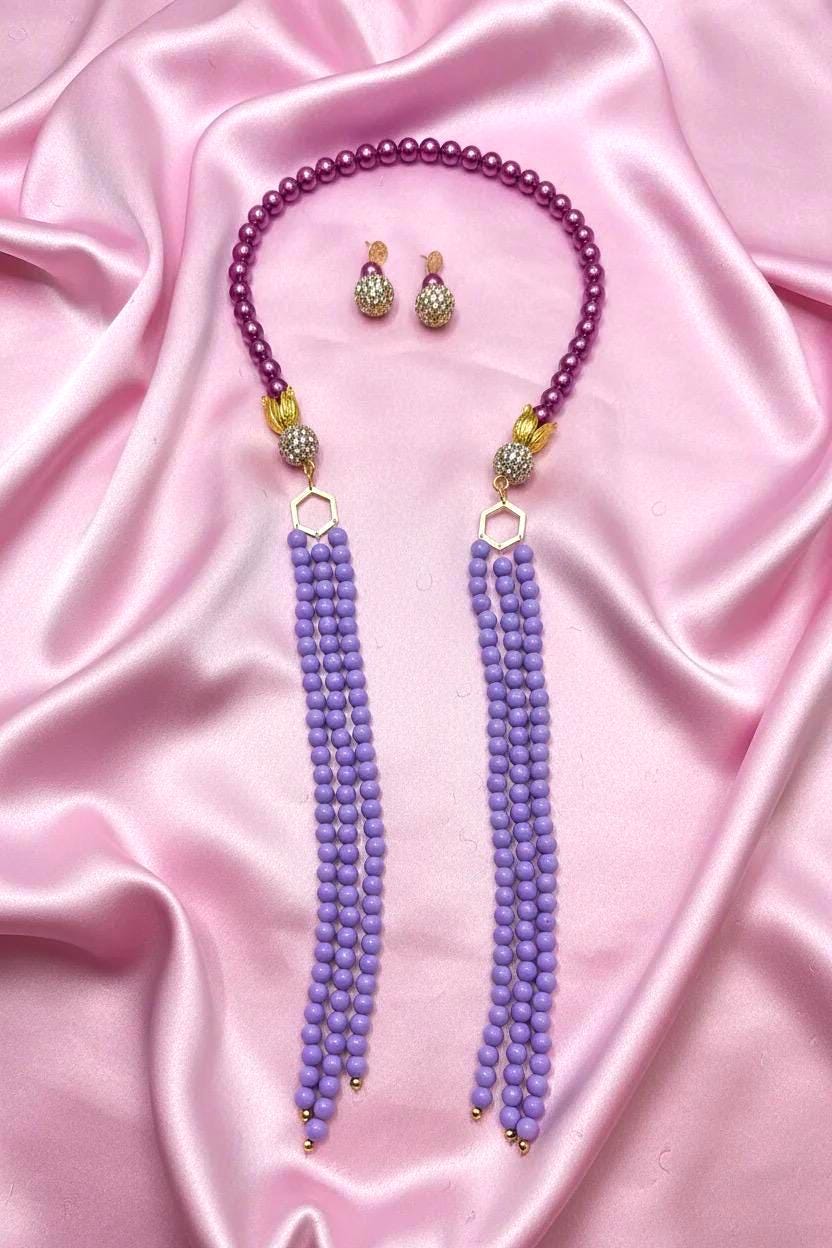 Amethyst Cascade Collection: Luxury Purple Beaded Lariat Statement Necklace Set With Crystal Accents