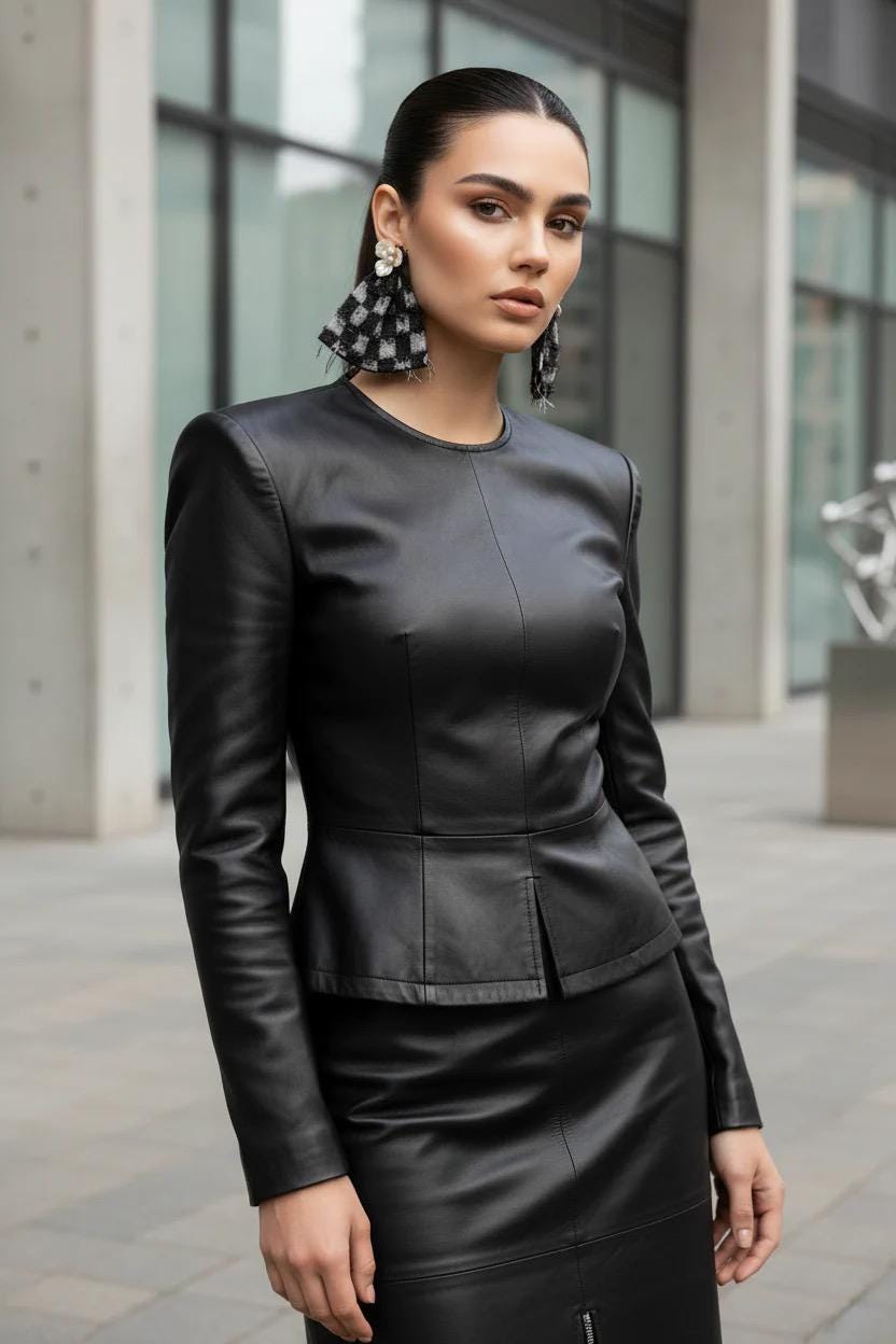Checkered Denim Pearl Earrings: Black Statement Earrings