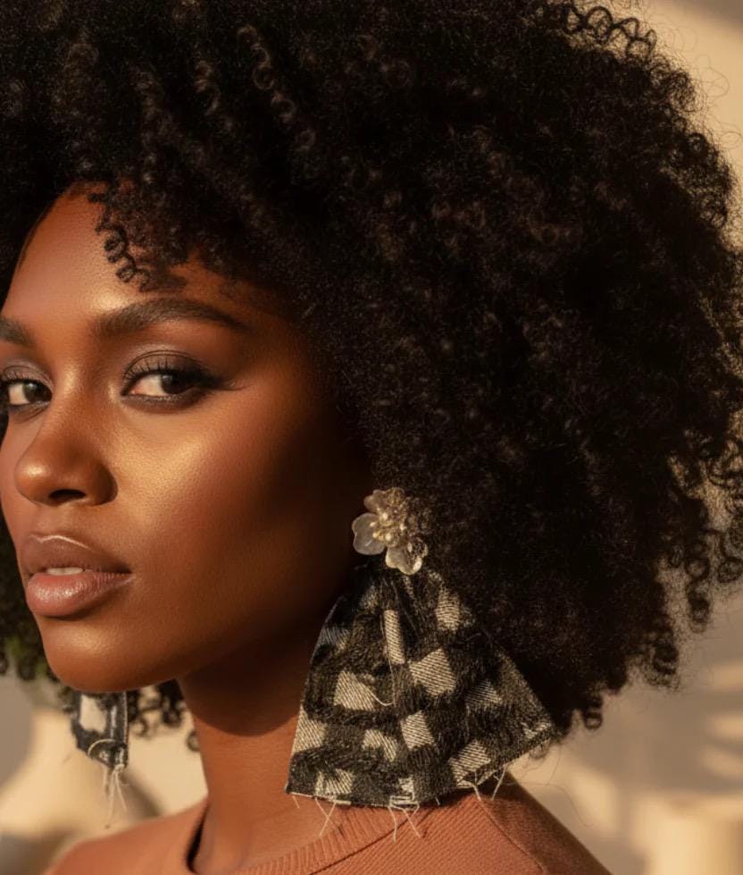 Checkered Denim Pearl Earrings: Black Statement Earrings