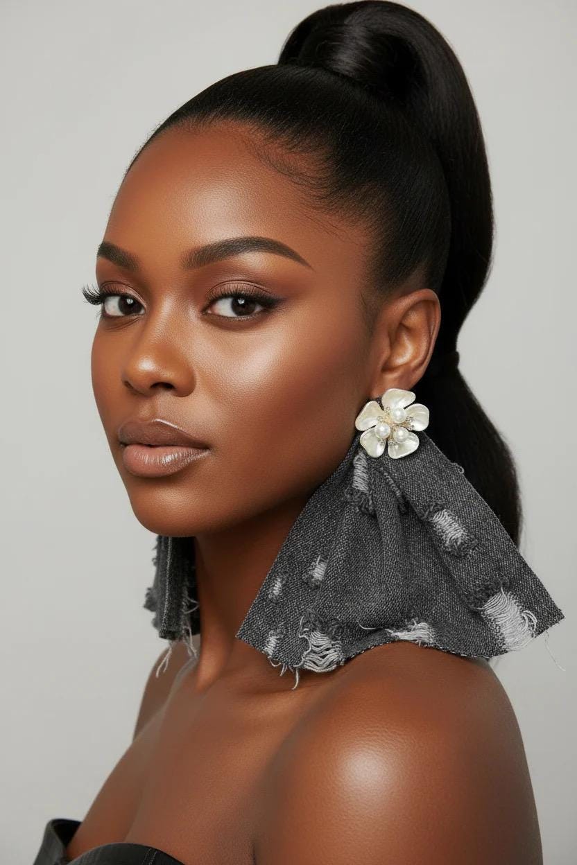 Denim Fringe Flower Statement Earrings | Handmade Boho Luxe Dangles