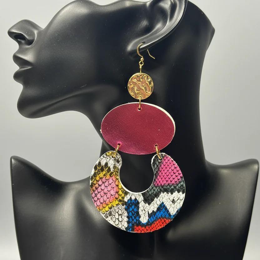 Pink Snakeskin Print Long Earrings: Fuchsia Dangle Statement Earrings