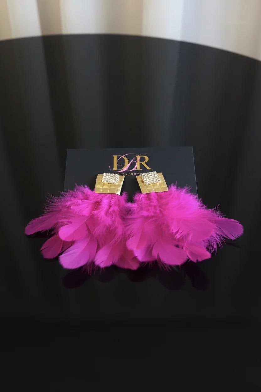 Pink Statement Lightweight Feather Earrings, Bold Spring Summer Jewelry