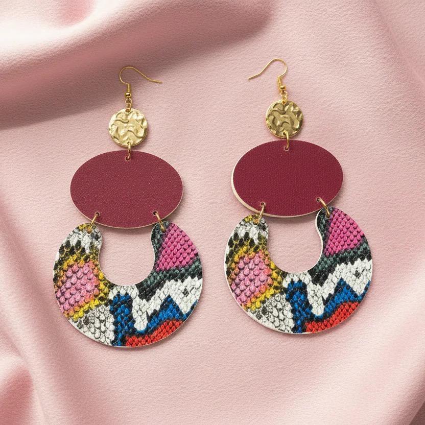 Pink Snakeskin Print Long Earrings: Fuchsia Dangle Statement Earrings