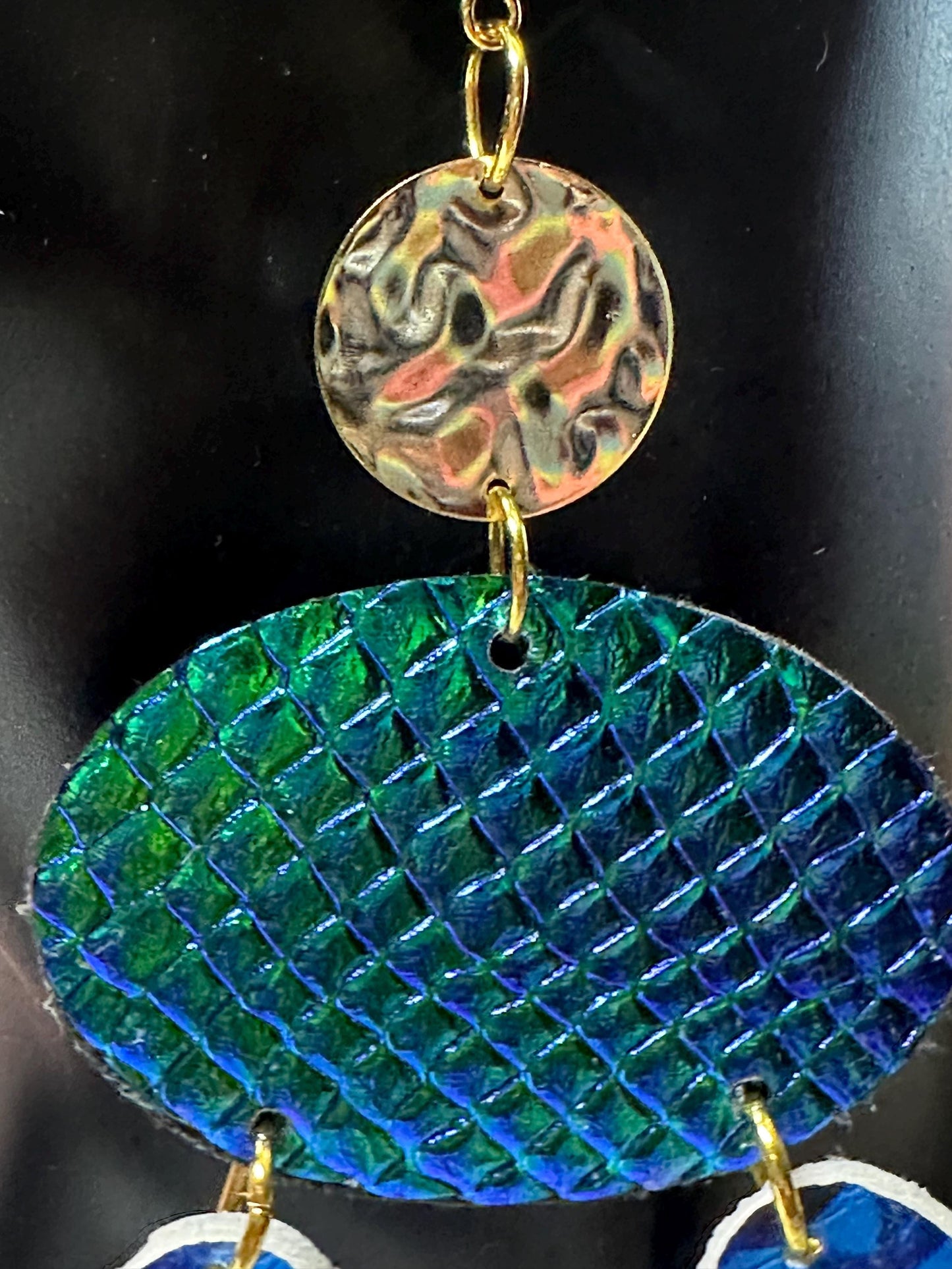 Blue Green Snakeskin Print Earrings: Long Dangle Statement Earrings