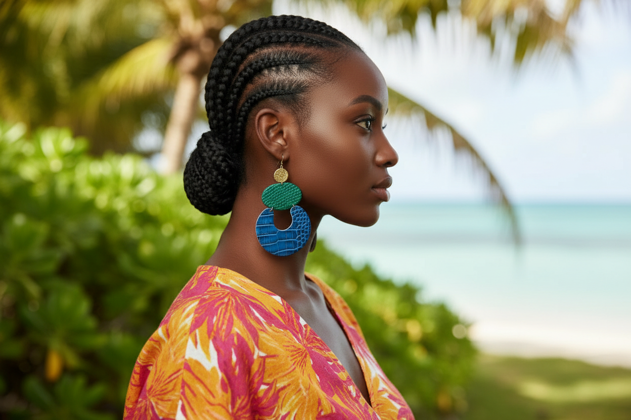Blue Green Snakeskin Print Earrings: Long Dangle Statement Earrings